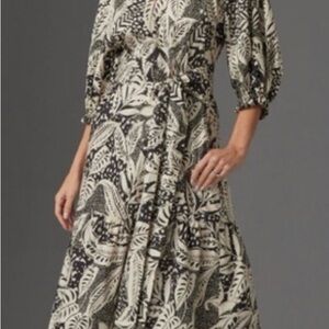 Elegant Black and  off White Patterned Dress